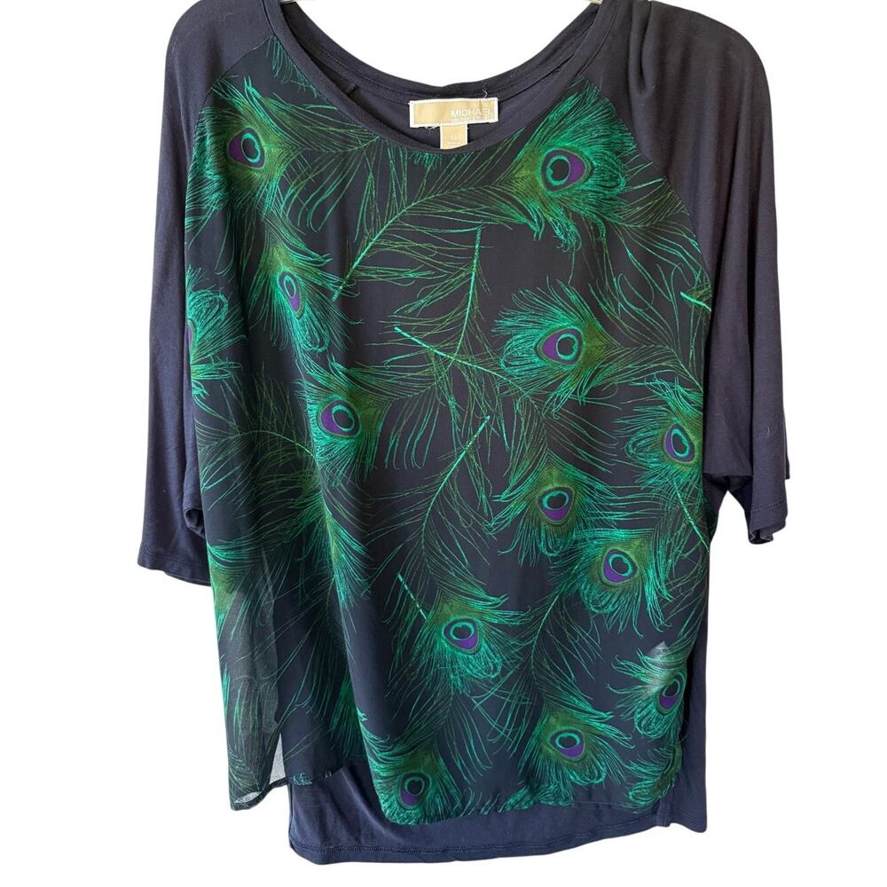 Michael Kors Women’s Medium Peacock Feather Print Dolman Sleeve Top - Picture 2 of 13